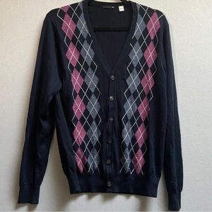Uniqlo wool blend argyle button sweater cardigan Sz M